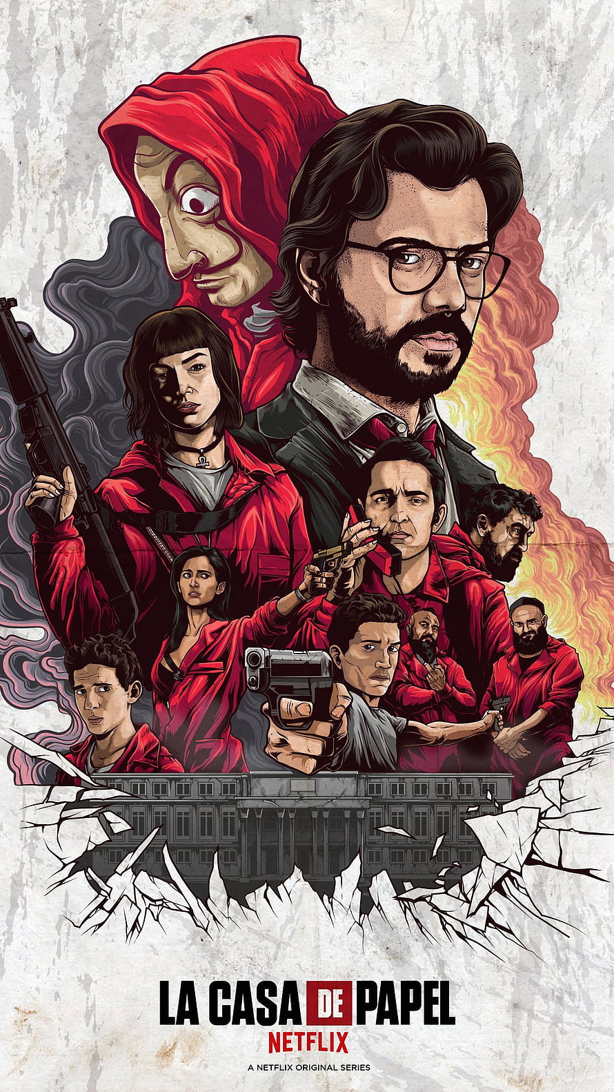 Money Heist La Casa de Papel Netflix Series Poster with Red Hooded Characters and Guns HD phone wallpaper