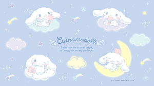 Cute Cinnamoroll Sleeping on Clouds and Moon with Stars HD wallpaper