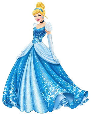 Cinderella in her iconic sparkling blue ball gown with white gloves and tiara HD phone wallpaper