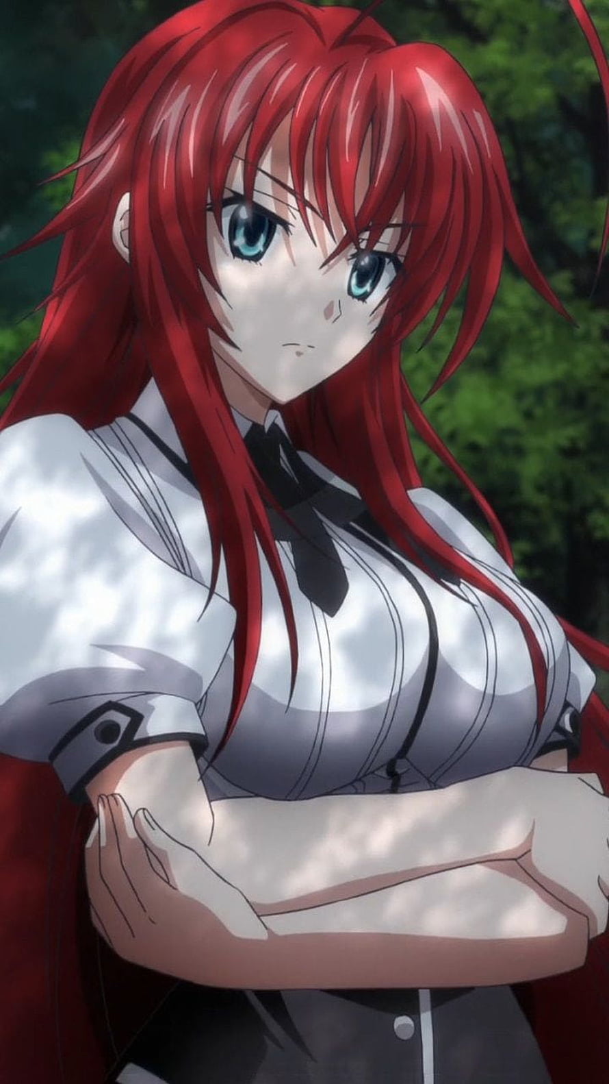 Rias Gremory from High School DxD in School Uniform with Arms Crossed HD phone wallpaper