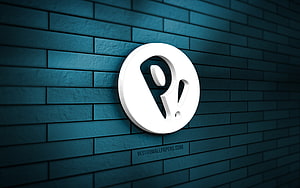 Pop OS 3D Logo Mounted on a Blue Brick Wall HD wallpaper