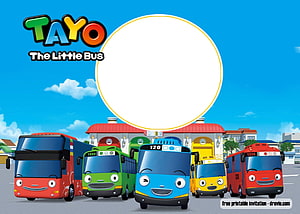 Tayo The Little Bus Cartoon Characters Group Portrait on Bright Blue Sky Background HD wallpaper