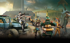 Apex Legends Characters Bunny and Others at Desert Gas Station HD wallpaper