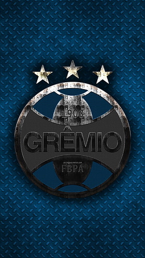 Grêmio Football Club Crest on Textured Blue Metal Background HD phone wallpaper