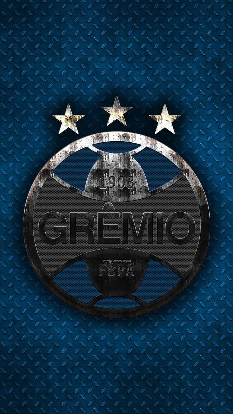 Grêmio Football Club Crest on Textured Blue Metal Background HD phone wallpaper