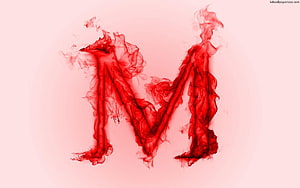 Red Ink Letter M Swirling in Water on a Soft Pink Background HD wallpaper