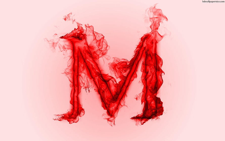 Red Ink Letter M Swirling in Water on a Soft Pink Background HD wallpaper
