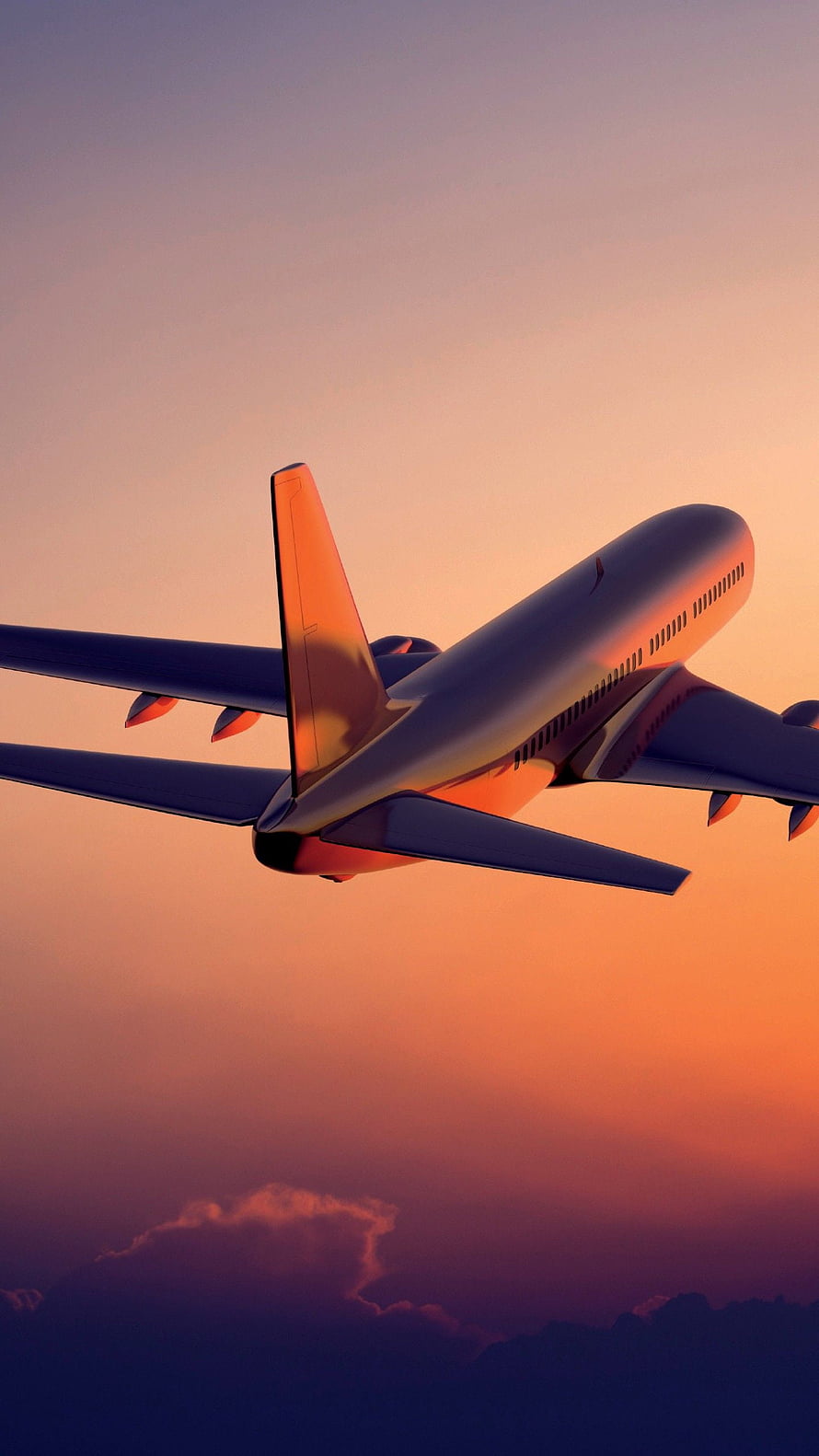 Commercial Jetliner Cruising Through Golden Sunset Sky With Dramatic Clouds HD phone wallpaper