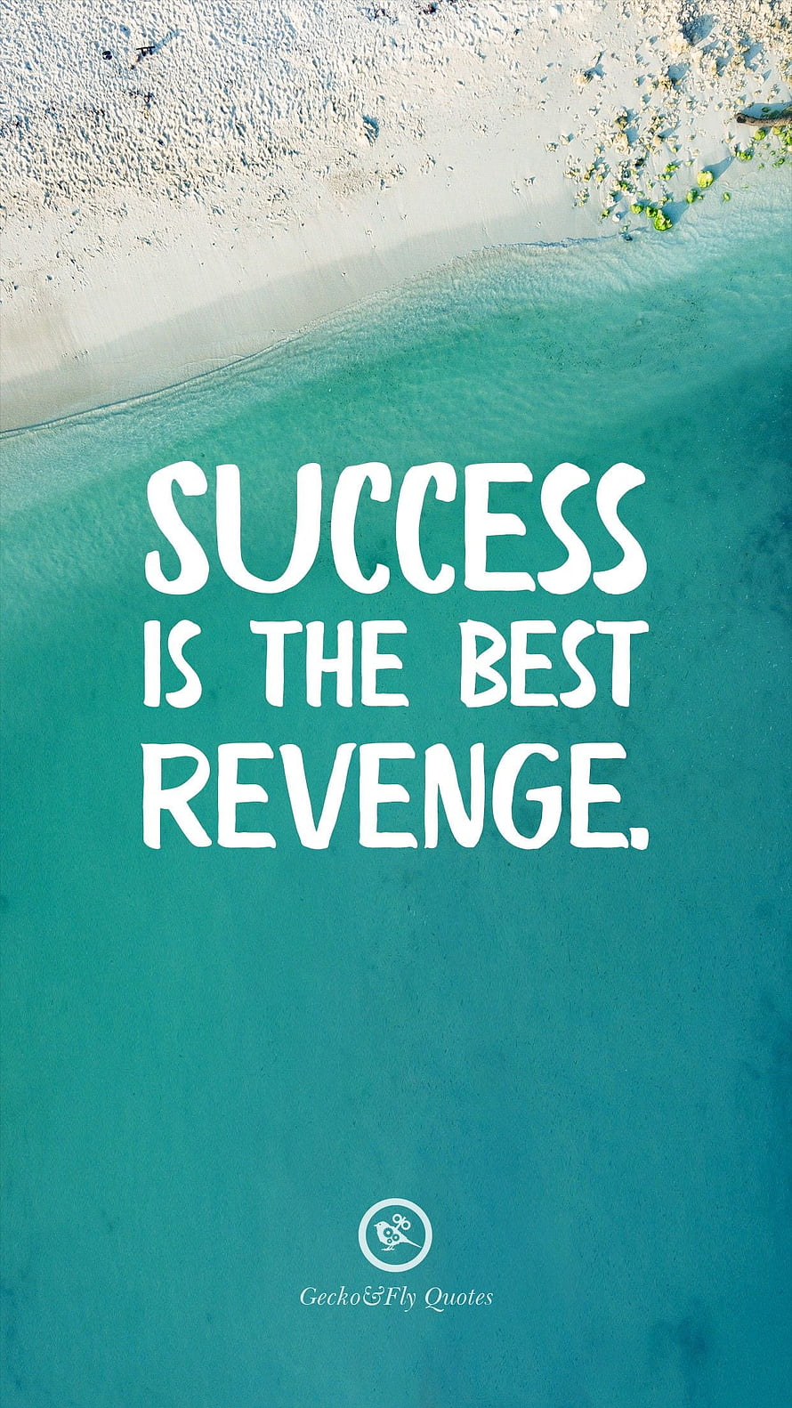 Aerial View of Turquoise Ocean Waves Meeting White Sandy Beach with Motivational Quote HD phone wallpaper
