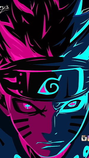 Naruto Uchiha Sharingan Split Face Neon Anime Illustration HD phone wallpaper