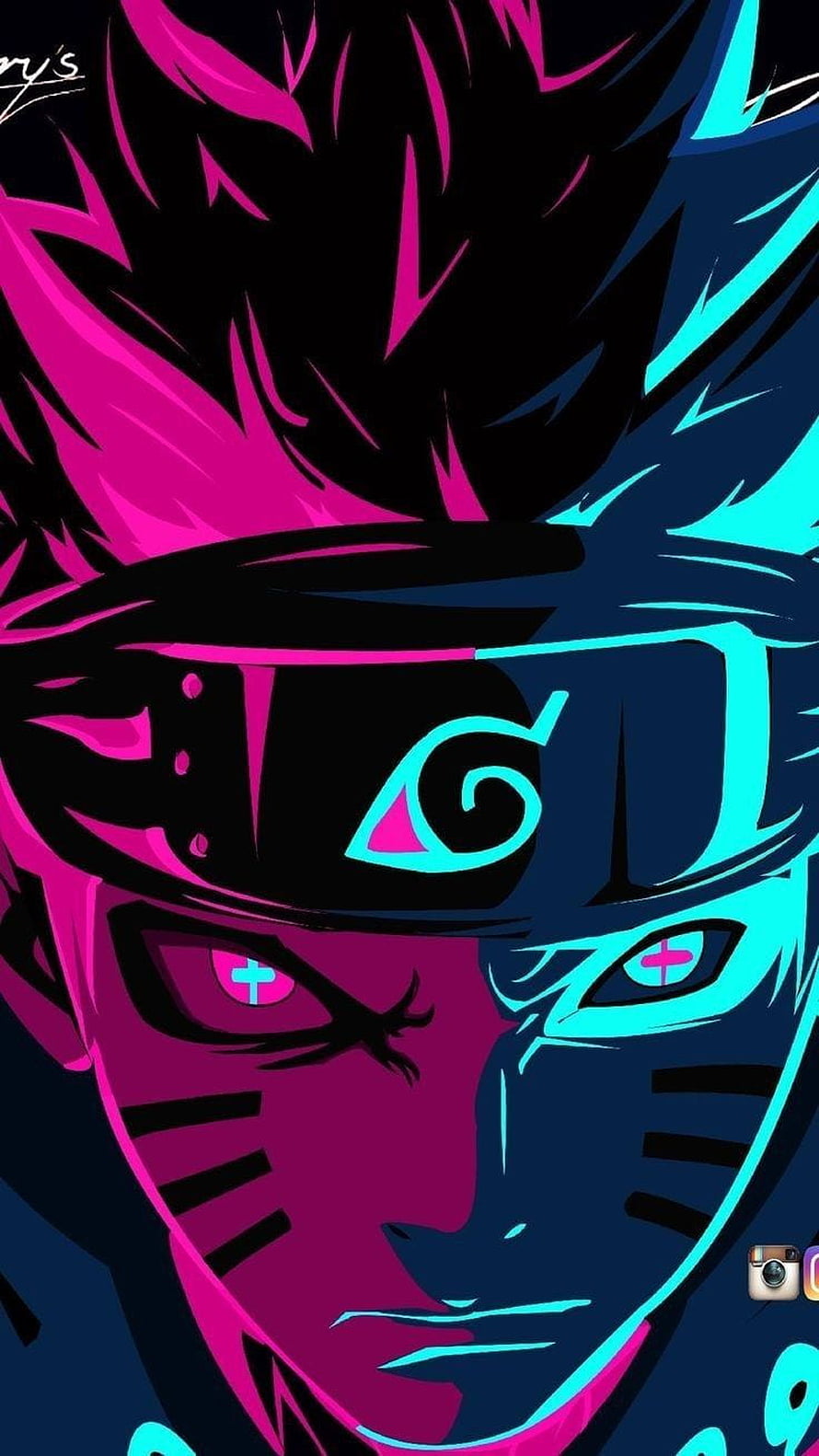 Naruto Uchiha Sharingan Split Face Neon Anime Illustration HD phone wallpaper