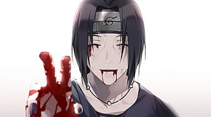 Uchiha Itachi Anime Character Portrait With Blood And Peace Sign HD wallpaper