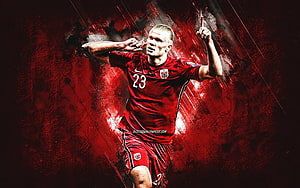 Erling Haaland Norway National Team Jersey Number 23 Dramatic Red Sports Portrait HD wallpaper
