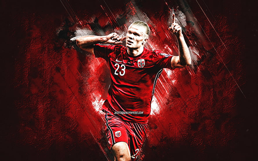 Erling Haaland Norway National Team Jersey Number 23 Dramatic Red Sports Portrait HD wallpaper