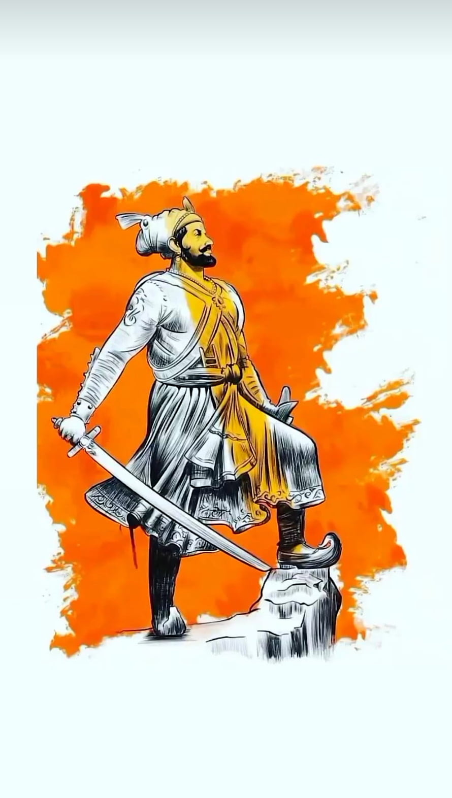 Sambhaji Maharaj warrior illustration with sword and turban against orange background HD phone wallpaper