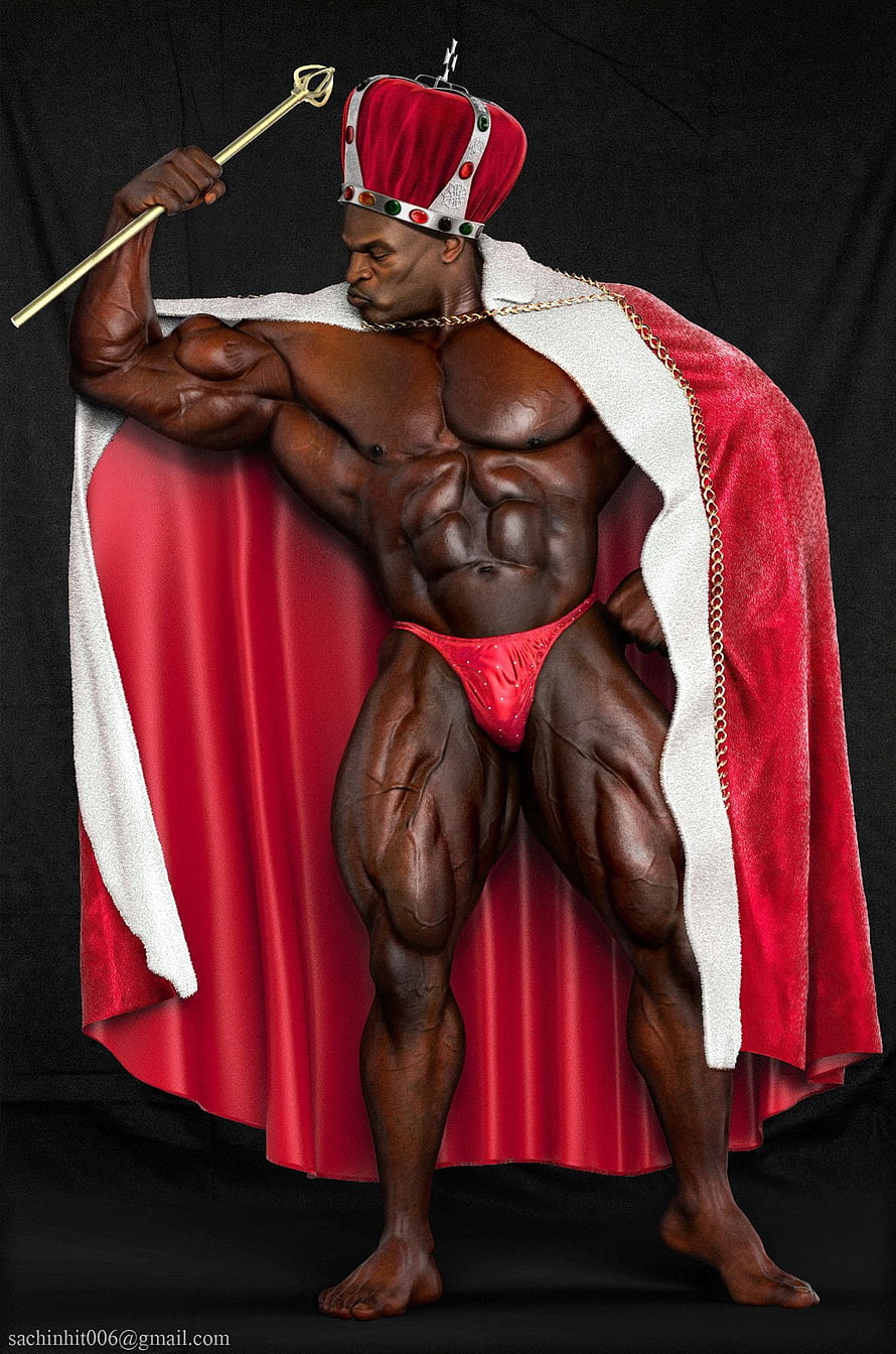 Muscular Black King in Red Cape and Crown Holding Scepter HD phone wallpaper