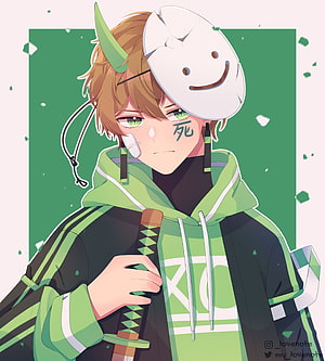 Dream Minecraft Anime Character with Green Hoodie and Mask HD phone wallpaper