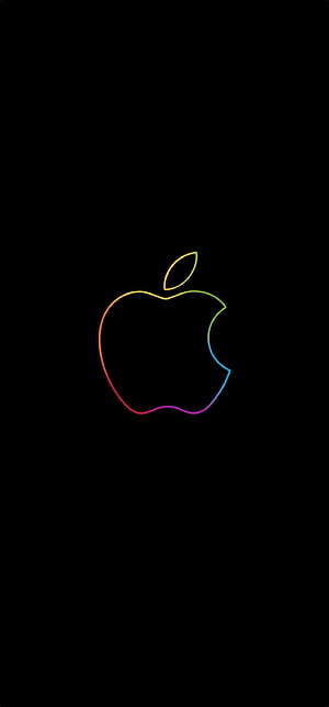 Minimalist Rainbow Gradient Apple Logo Outline on Black Background HD phone wallpaper