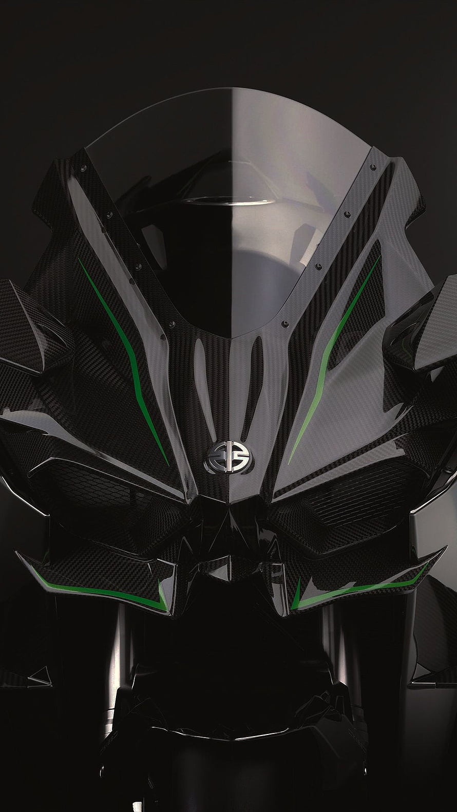 Kawasaki Ninja Carbon Fiber Front Fairing with Green Accents and Windshield HD phone wallpaper