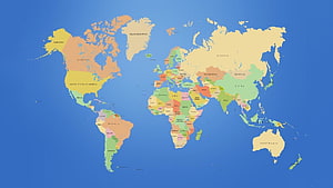 Colorful Political World Map With Country Names And Borders On Blue Background HD wallpaper