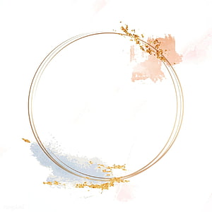 Elegant Gold Circle Frame with Watercolor Splashes and Glitter Accents on White Background HD phone wallpaper
