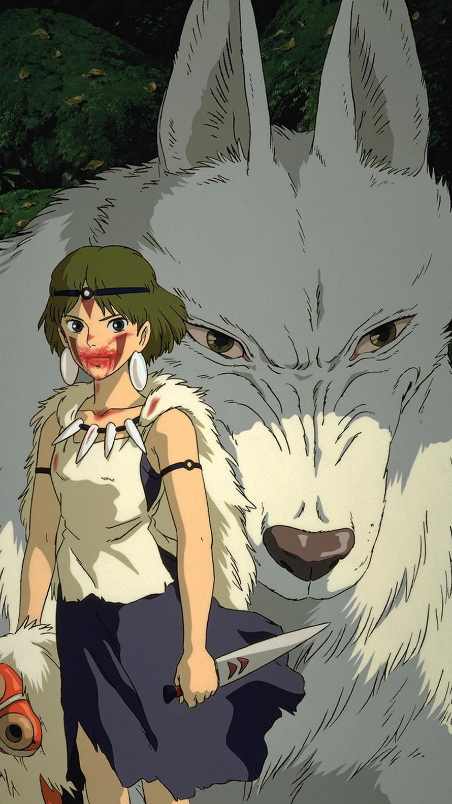 Princess Mononoke San and Wolf Warrior in Studio Ghibli Animated Forest Scene HD phone wallpaper