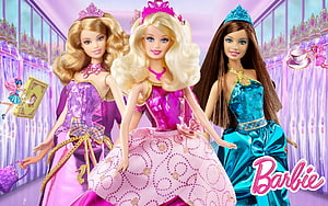 Barbie Princess Dolls in Elegant Gowns and Crowns HD wallpaper
