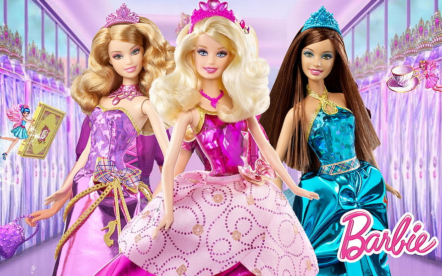 Barbie Princess Dolls in Elegant Gowns and Crowns HD wallpaper