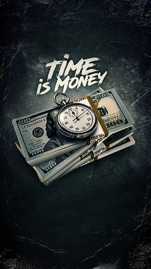 Time Is Money Motivational Quote With Stacks Of Cash And Vintage Stopwatch HD phone wallpaper