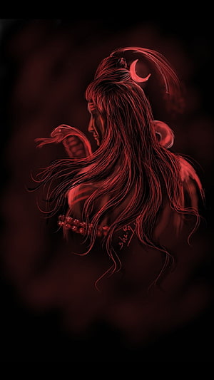 Dark Fantasy Demon Character With Red Horns And Long Hair HD phone wallpaper
