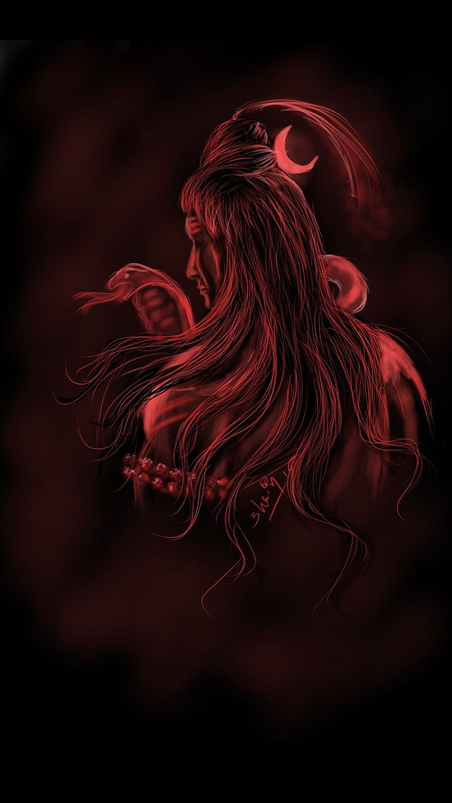 Dark Fantasy Demon Character With Red Horns And Long Hair HD phone wallpaper