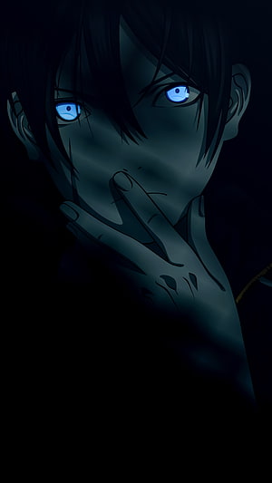 Noragami Yato Anime Character Portrait with Glowing Blue Eyes in Dark Setting HD phone wallpaper