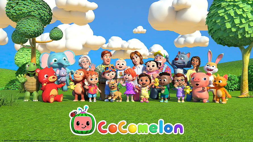 Cocomelon Cast Group Photo with Animals and Family in Sunny Meadow HD wallpaper
