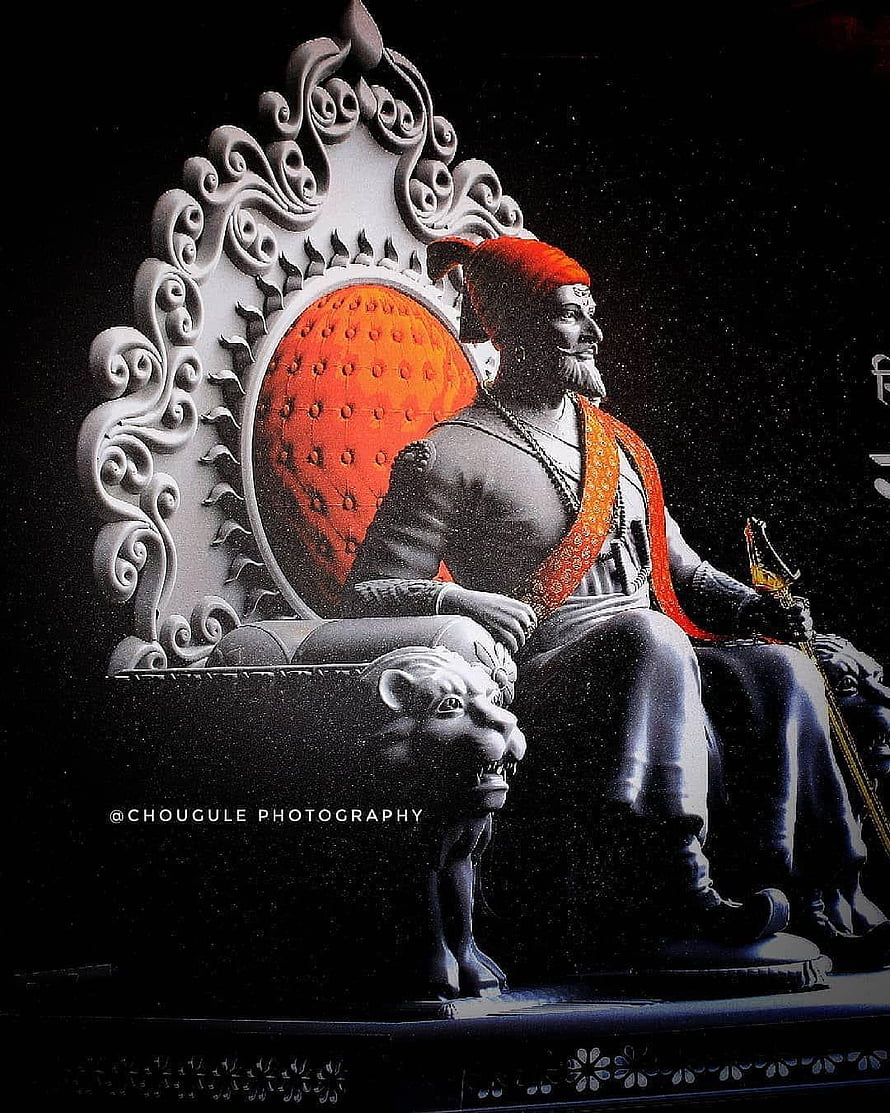 Statue of Chhatrapati Shivaji Maharaj Sitting on an Ornate Throne with Lion Motifs HD phone wallpaper