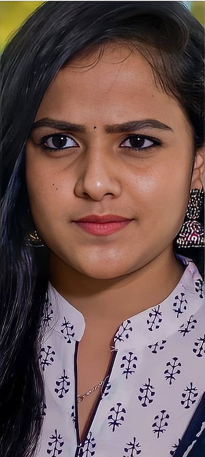 Portrait of a woman with long dark hair wearing a white patterned top and traditional earrings, Vaishnavi chaitanya, nose, organ HD phone wallpaper