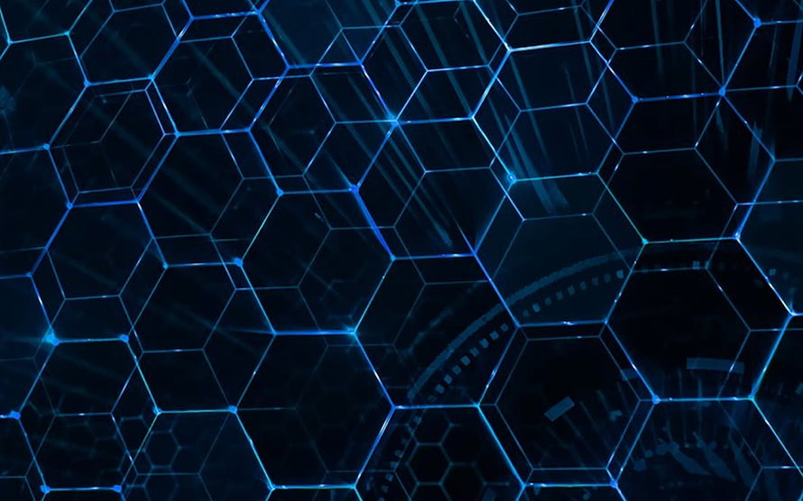 Abstract 3D Neon Hexagon Grid with Glowing Blue Technology Network Pattern HD wallpaper