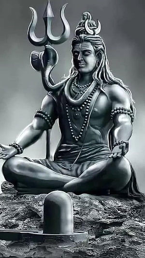 Meditating Lord Shiva with Trishul and Shiva Lingam in Monochrome Style HD phone wallpaper