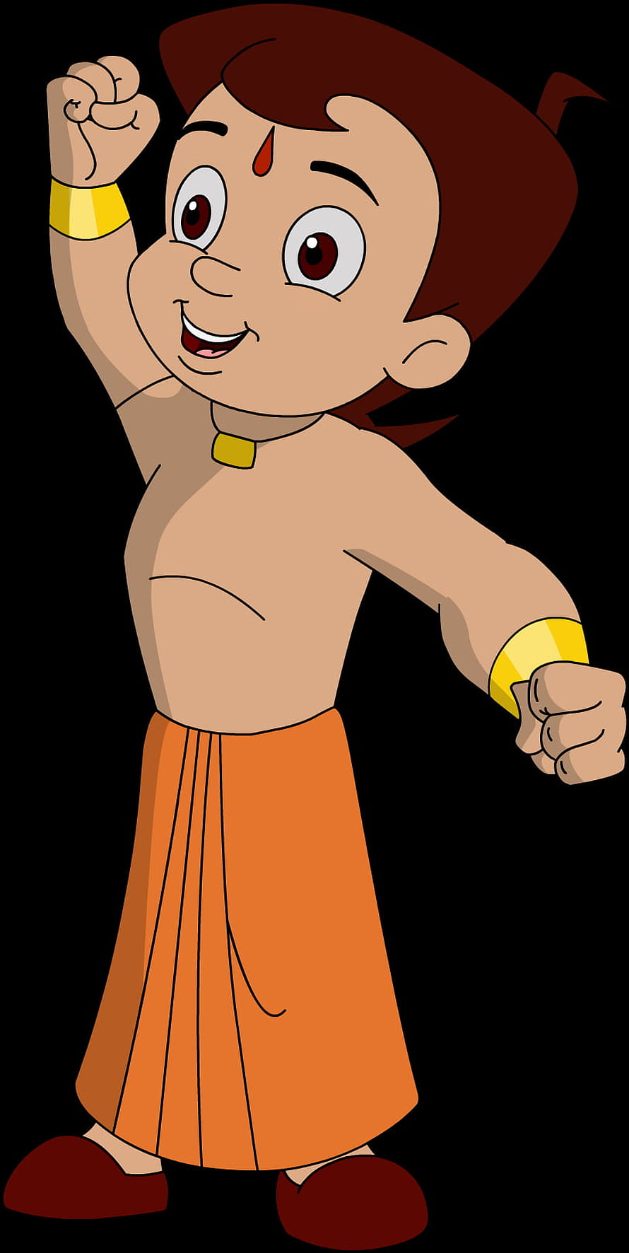 Chhota Bheem Cartoon Character in Orange Dhoti with Golden Bangle and Red Hair HD phone wallpaper