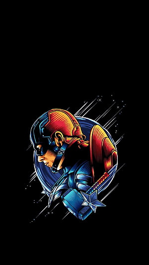 Captain America Stylized Comic Illustration with Shield and Star Emblem on Black Background HD phone wallpaper
