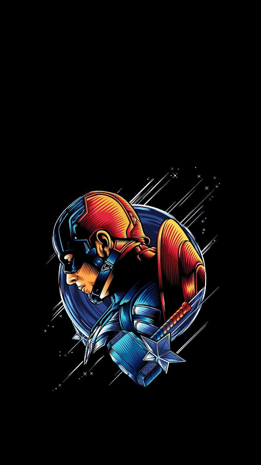 Captain America Stylized Comic Illustration with Shield and Star Emblem on Black Background HD phone wallpaper