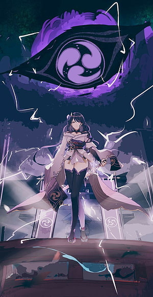 Raiden Shogun Genshin Impact Anime Wallpaper Purple Lightning HD phone wallpaper