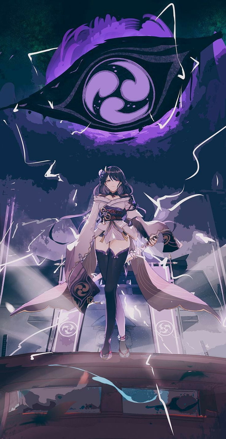 Raiden Shogun Genshin Impact Anime Wallpaper Purple Lightning HD phone wallpaper