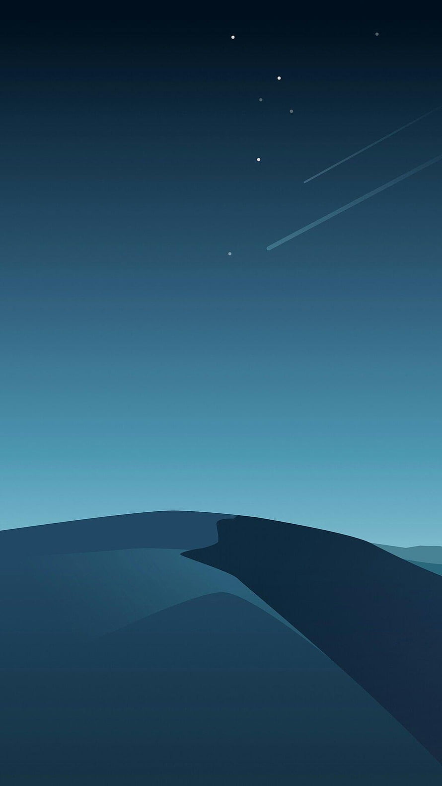 Minimalist Blue Night Sky with Shooting Stars and Rolling Hills HD phone wallpaper