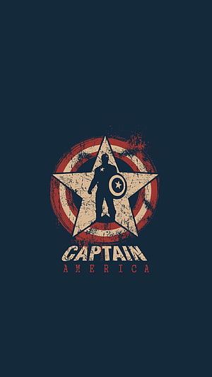 Captain America Silhouette Emblem with Distressed Star and Shield on Dark Navy Background HD phone wallpaper