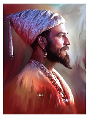 Portrait of a man in traditional turban and jewelry, digital painting, Shivaji raje Chhatrapati Shivaji Maharaj #tanaji #sharad kelkar, Tanhaji HD phone wallpaper