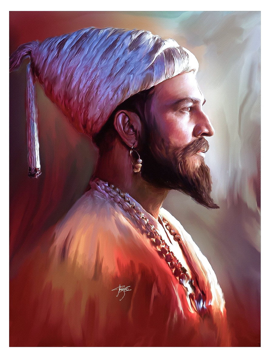 Portrait of a man in traditional turban and jewelry, digital painting, Shivaji raje Chhatrapati Shivaji Maharaj #tanaji #sharad kelkar, Tanhaji HD phone wallpaper