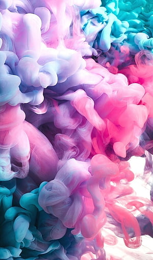Pastel Pink and Teal Ink Swirls in Water Abstract Fluid Art HD phone wallpaper