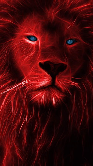 Majestic Red Lion With Glowing Blue Eyes And Fiery Mane Art, Red Lion, Game of Thrones Lion HD phone wallpaper