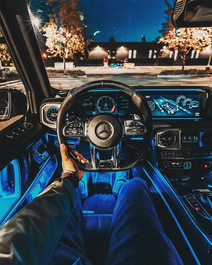 Mercedes-AMG Interior Night Drive With Blue Ambient Lighting HD phone wallpaper