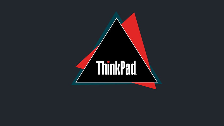 ThinkPad Triangular Logo on Dark Background with Red and Teal Accents HD wallpaper